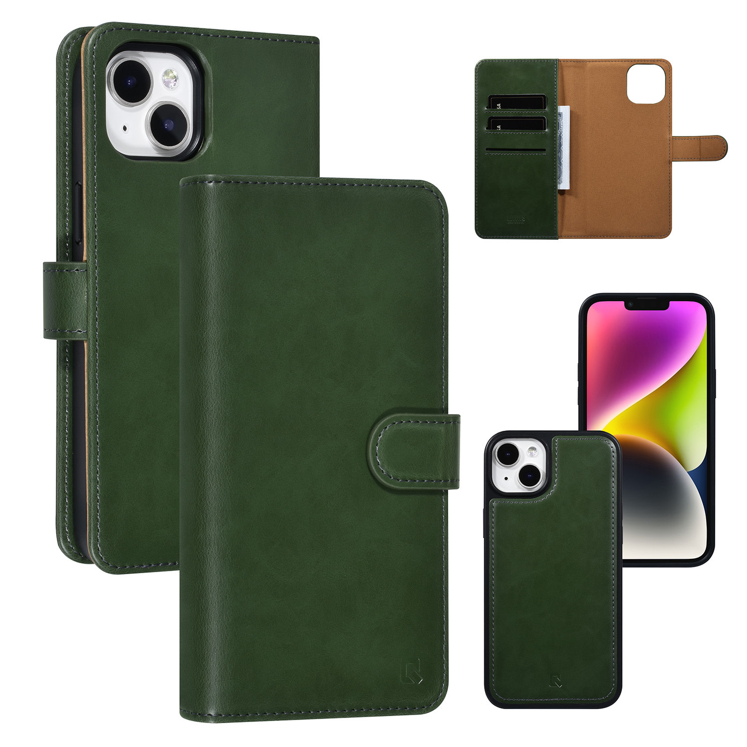 UNIQ Accessory UNIQ Accessory 2 in 1 Groen iPhone 14 & 15 Plus Booktype en Backcover Pasjeshouder - Magneetsluiting