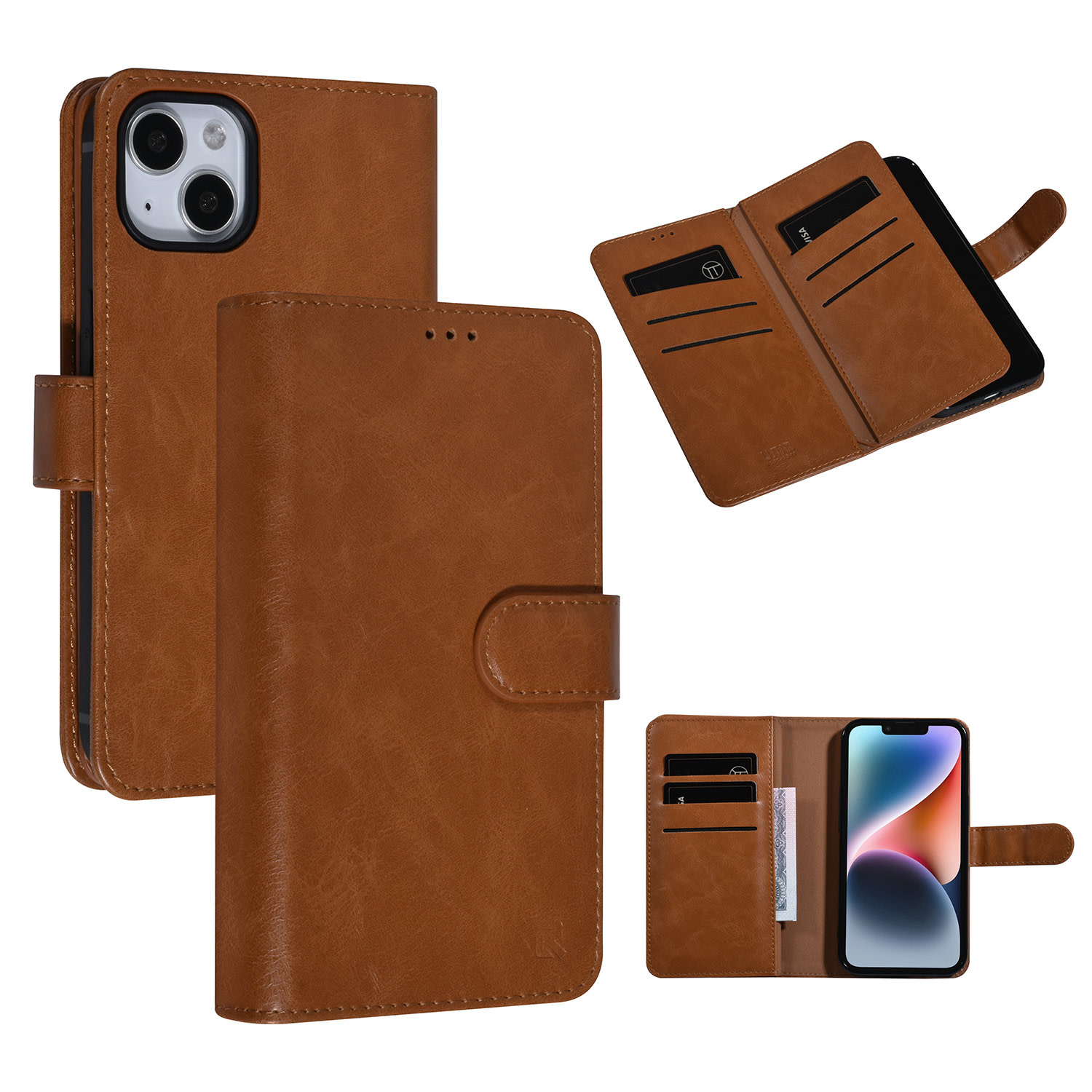 UNIQ Accessory UNIQ Accessory Bruin iPhone 14 & 13 Booktype Pasjeshouder voor 9 pasjes - Magneetsluiting