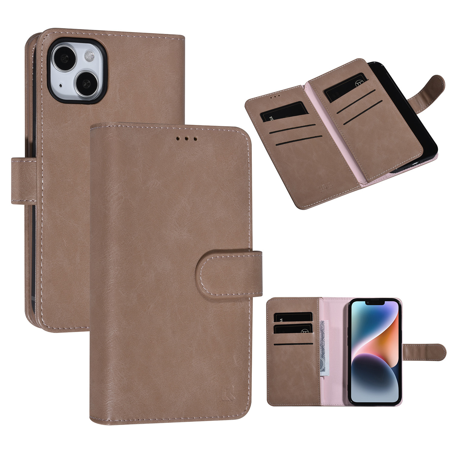 UNIQ Accessory UNIQ Accessory Roze iPhone 14 & 13 Booktype Pasjeshouder voor 9 pasjes - Magneetsluiting