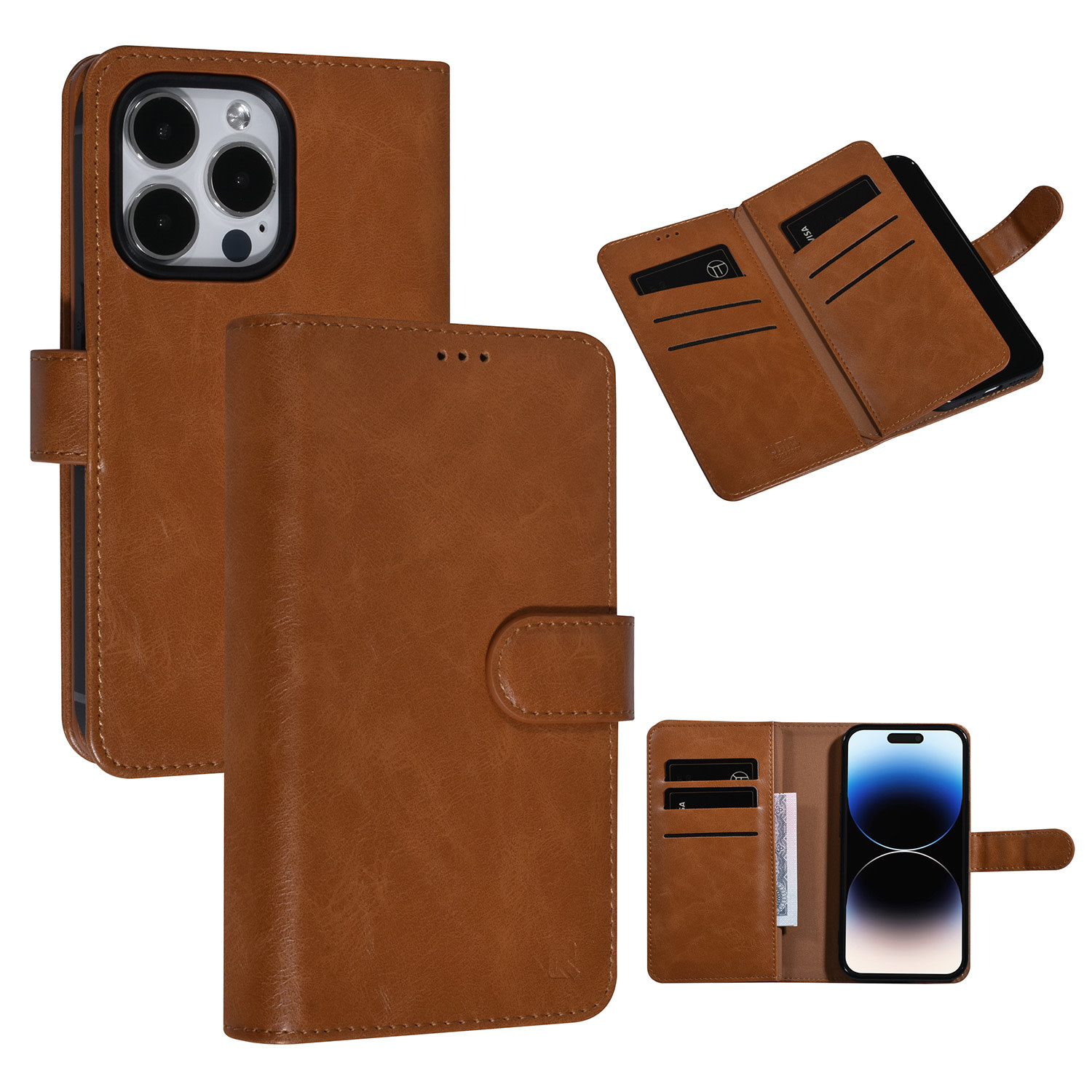 UNIQ Accessory UNIQ Accessory Bruin iPhone 14 Pro Booktype Pasjeshouder voor 9 pasjes - Magneetsluiting