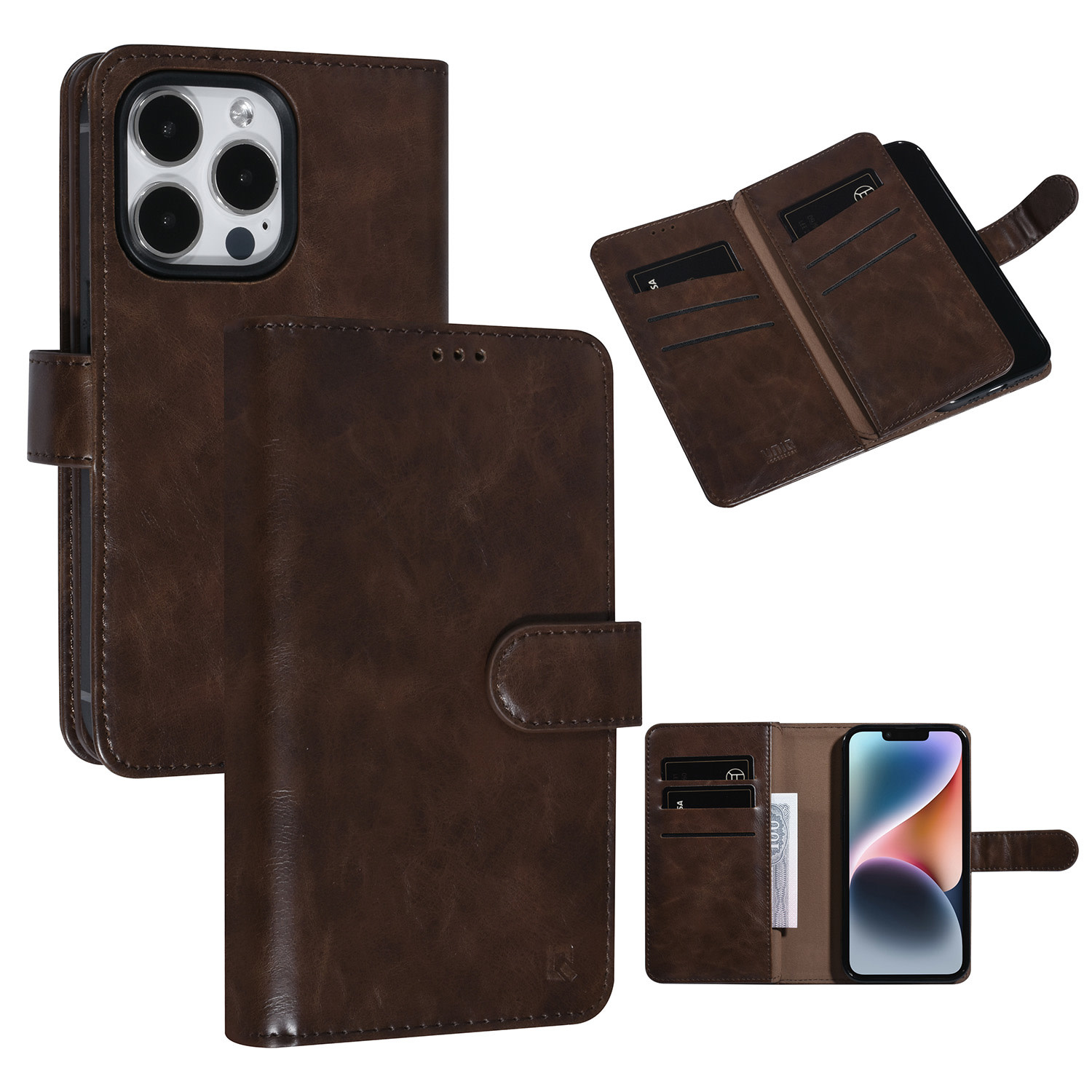 UNIQ Accessory UNIQ Accessory DonkerBruin iPhone 14 Pro Booktype Pasjeshouder voor 9 pasjes - Magneetsluiting