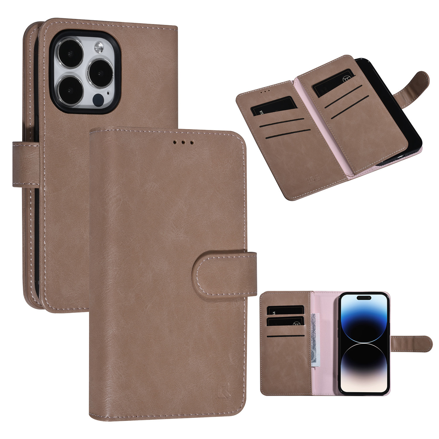 UNIQ Accessory UNIQ Accessory Roze iPhone 14 Pro Booktype Pasjeshouder voor 9 pasjes - Magneetsluiting
