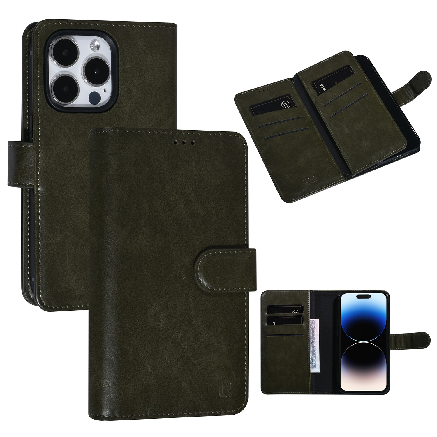 UNIQ Accessory UNIQ Accessory DonkerGroen iPhone 14 Pro Booktype Pasjeshouder voor 9 pasjes - Magneetsluiting