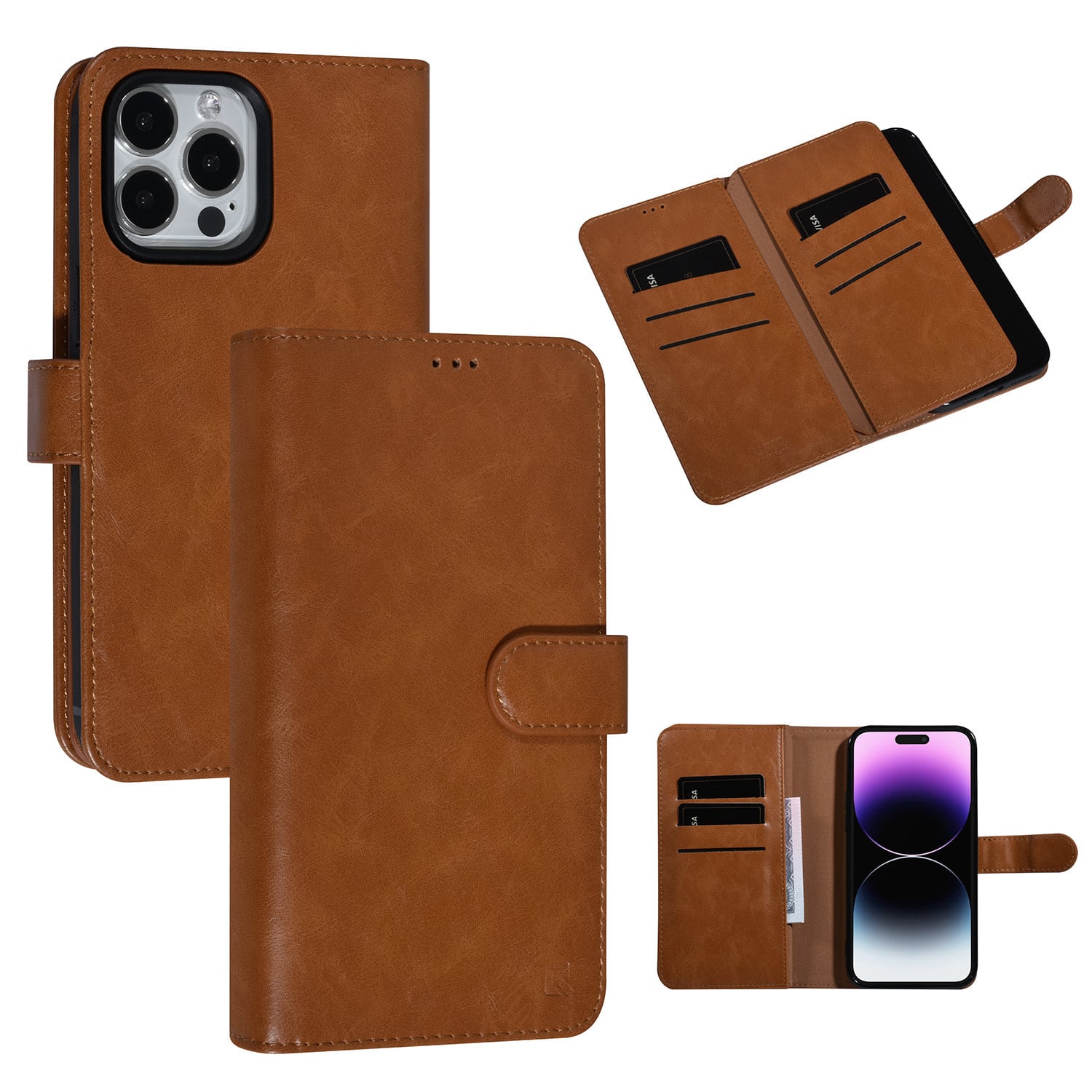 UNIQ Accessory UNIQ Accessory Bruin iPhone 14 Pro Max Booktype Pasjeshouder voor 9 pasjes - Magneetsluiting