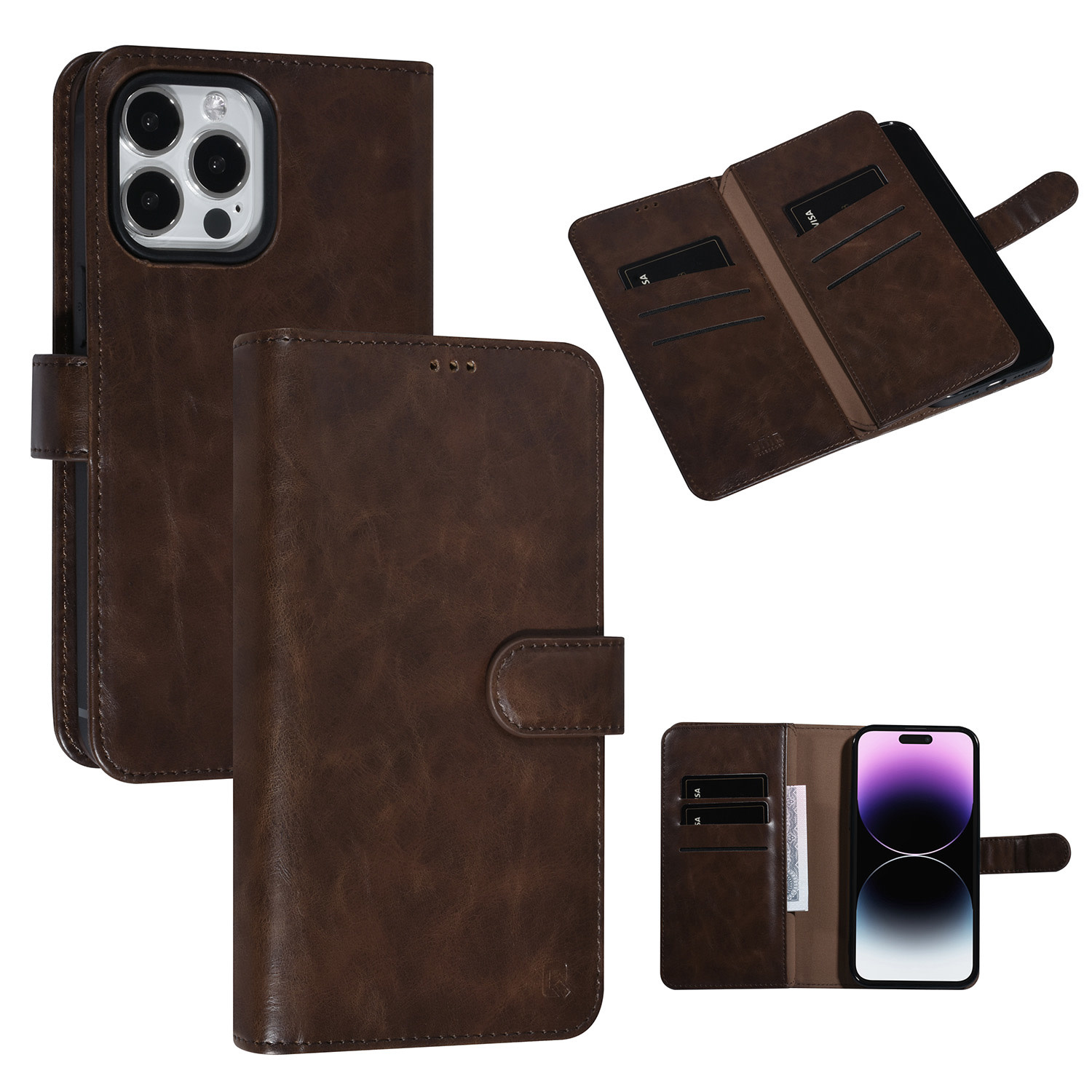 UNIQ Accessory UNIQ Accessory DonkerBruin iPhone 14 Pro Max Booktype Pasjeshouder voor 9 pasjes - Magneetsluiting