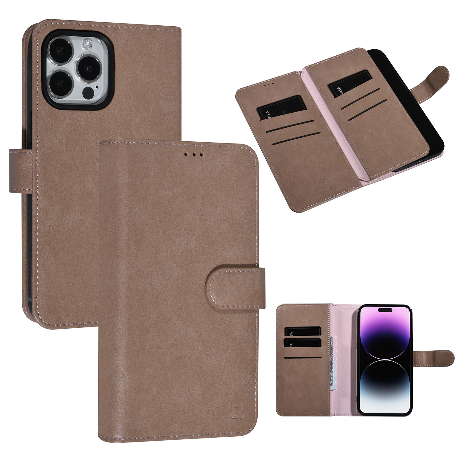 UNIQ Accessory UNIQ Accessory Roze iPhone 14 Pro Max Booktype Pasjeshouder voor 9 pasjes - Magneetsluiting