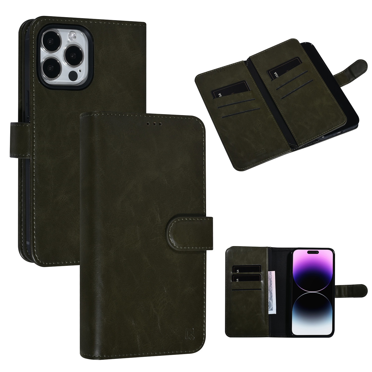 UNIQ Accessory UNIQ Accessory DonkerGroen iPhone 14 Pro Max Booktype Pasjeshouder voor 9 pasjes - Magneetsluiting