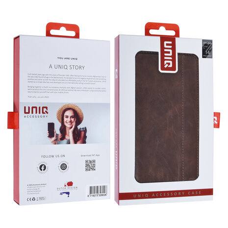 UNIQ Accessory UNIQ Accessory iPhone 14 Pro Max Dark Brown Booktype Card holder for 3 cards - Magnetic closure UNIQ Accessory UNIQ Accessory iPhone 14 Pro Max Dark Brown Booktype Card holder for 3 cards - Magnetic closure
