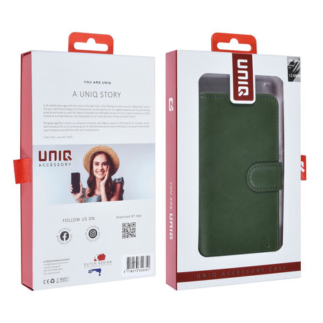 UNIQ Accessory UNIQ Accessory 2 in 1 Groen iPhone 13 Mini Booktype en Backcover Pasjeshouder - Magneetsluiting UNIQ Accessory UNIQ Accessory 2 in 1 Groen iPhone 13 Mini Booktype en Backcover Pasjeshouder - Magneetsluiting