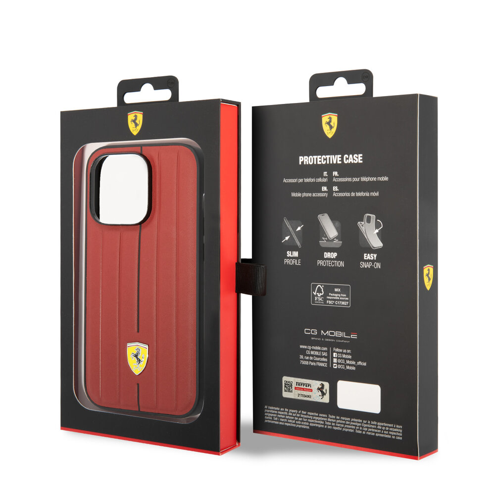 Ferrari Ferrari iPhone 14 Pro Hardcase Hot Stamp - Black Line - Red Ferrari Ferrari iPhone 14 Pro Hardcase Hot Stamp - Black Line - Red