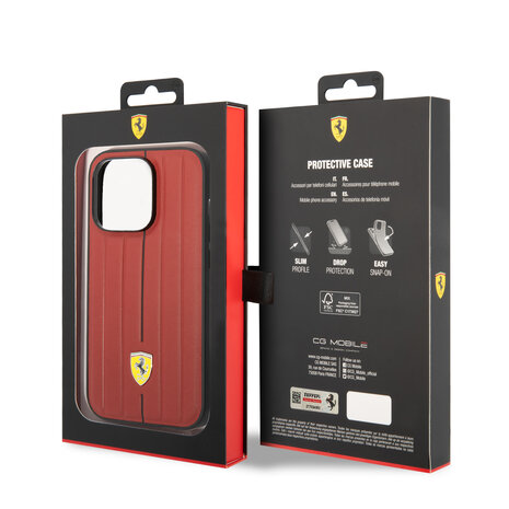Ferrari Ferrari iPhone 14 Pro Hardcase Hot Stamp - Black Line - Red Ferrari Ferrari iPhone 14 Pro Hardcase Hot Stamp - Black Line - Red