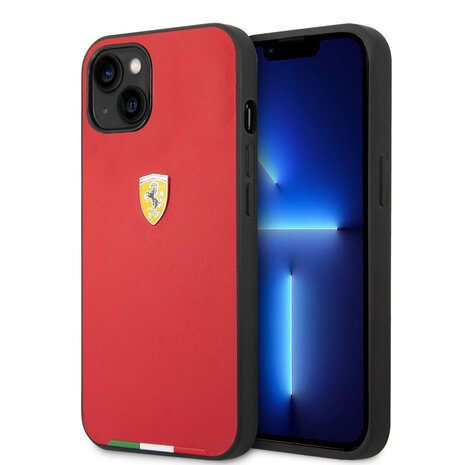 Ferrari Ferrari iPhone 14 & 15 Plus Hardcase Backcover - Italian Flag Line - Rood Ferrari Ferrari iPhone 14 & 15 Plus Hardcase Backcover - Italian Flag Line - Rood