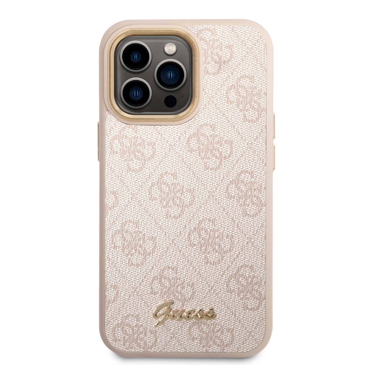 Coque iPhone 14 Pro - Guess toile similicuir avec logo métallique doré en  relief - Noir - Acheter sur PhoneLook