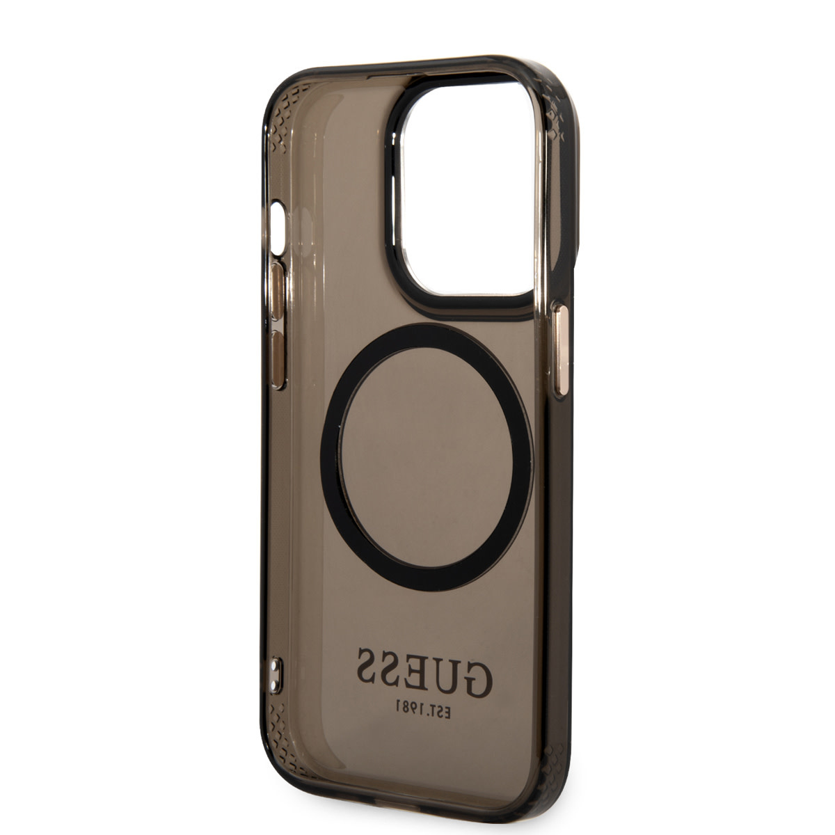 Guess Guess iPhone 14 Pro Hardcase Backcover - Gold Buttons & Camera - Magsafe Compatible - Doorzichtig - Zwart, foto 6 van 6