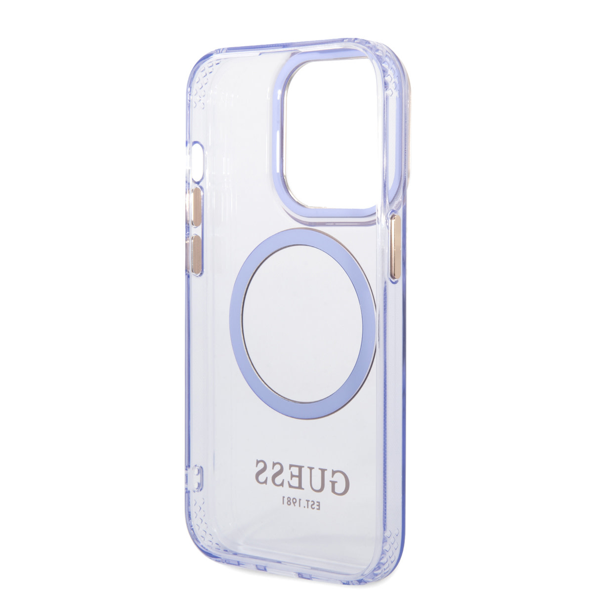Guess Guess iPhone 14 Pro Hardcase Backcover - Gold Buttons & Camera - Magsafe Compatible - Doorzichtig - Paars, foto 6 van 6
