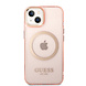 Guess Guess coque arriere rigide pour iPhone 14 & 13 - Gold Buttons & Camera - Magsafe Compatible - Translucide - Rose