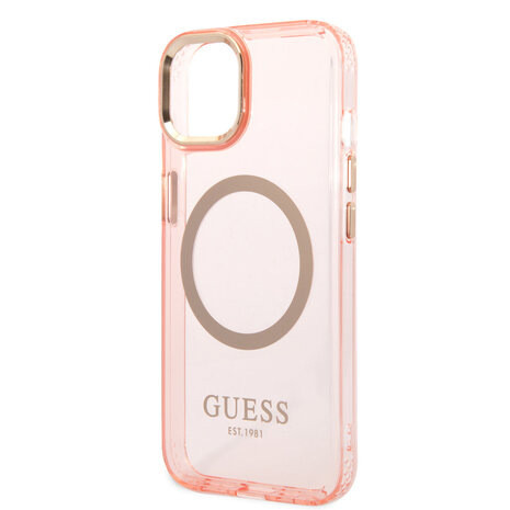 Guess Guess coque arriere rigide pour iPhone 14 & 13 - Gold Buttons & Camera - Magsafe Compatible - Translucide - Rose