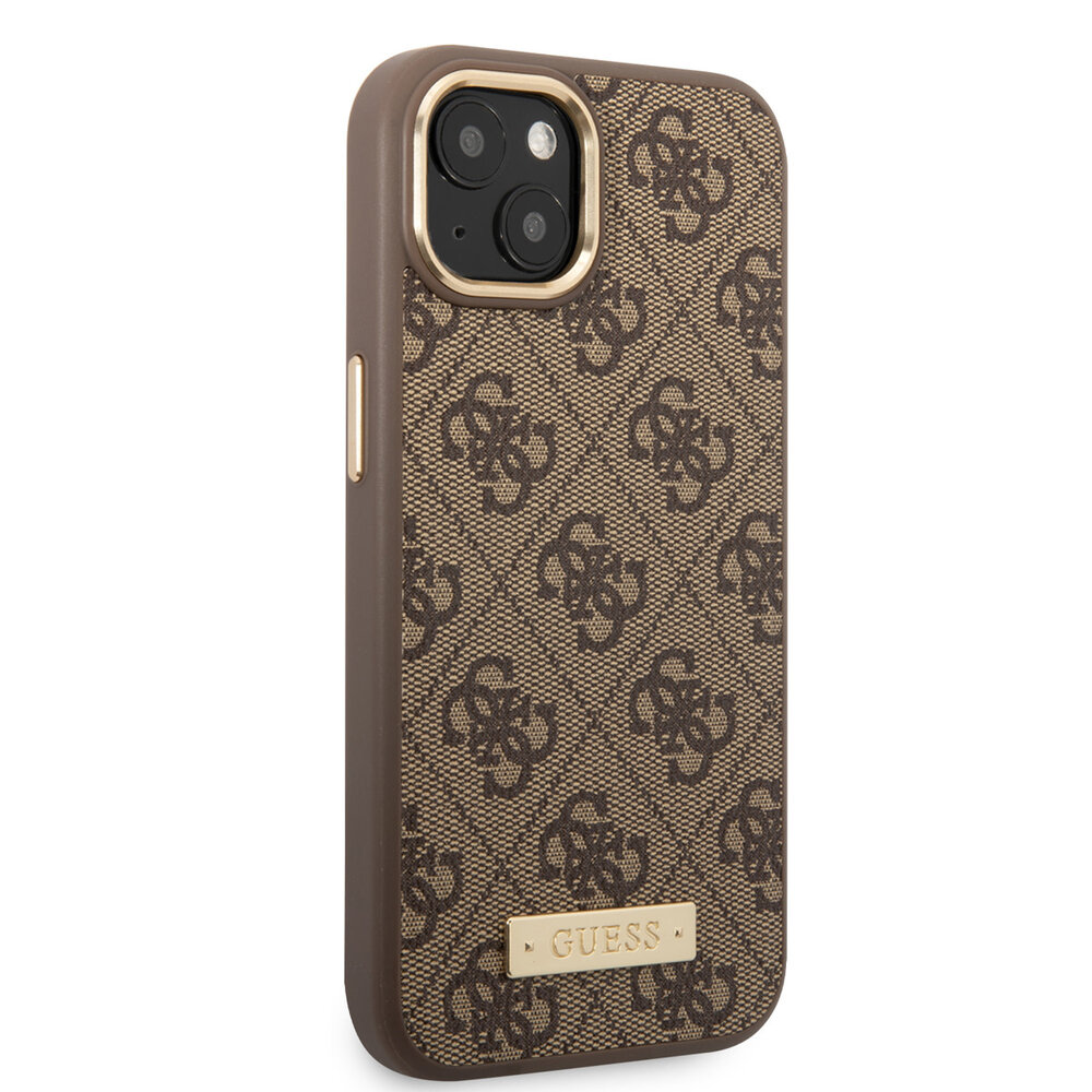 Guess Guess iPhone 14 & 15 Plus Hardcase-Ruckseite - 4G - Gold Camera & Buttons - Magsafe Compatible - Braun Guess Guess iPhone 14 & 15 Plus Hardcase-Ruckseite - 4G - Gold Camera & Buttons - Magsafe Compatible - Braun