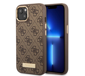 Guess Guess iPhone 14 & 15 Plus Hardcase-Ruckseite - 4G - Gold Camera & Buttons - Magsafe Compatible - Braun Guess Guess iPhone 14 & 15 Plus Hardcase-Ruckseite - 4G - Gold Camera & Buttons - Magsafe Compatible - Braun