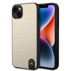 Mercedes-Benz iPhone 14 & 15 Plus Hardcase Backcover - Genuine Leather - Star Pattern - Beige