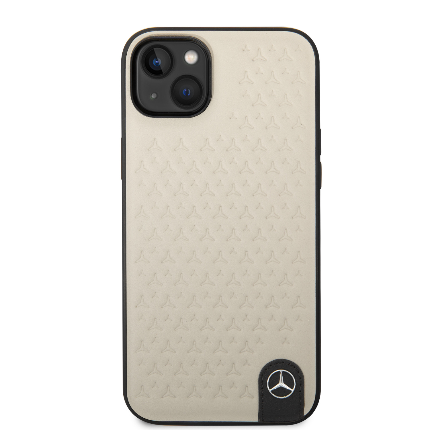 Mercedes-Benz Mercedes-Benz iPhone 14 & 15 Plus Hardcase Backcover - Genuine Leather - Star Pattern - Beige, foto 3 van 6