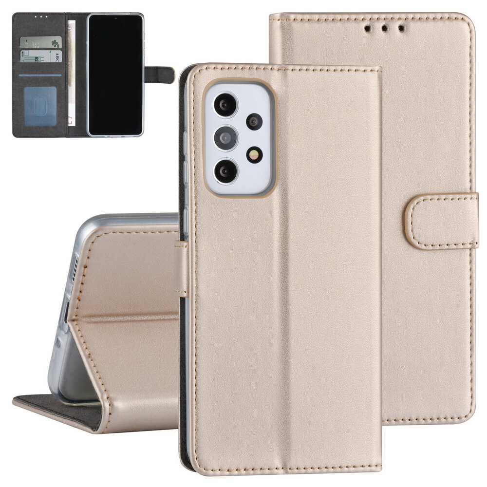 Étui Samsung Galaxy A33 5G - Porte-cartes pour 3 cartes - Fermeture magnétique - Or Étui Samsung Galaxy A33 5G - Porte-cartes pour 3 cartes - Fermeture magnétique - Or