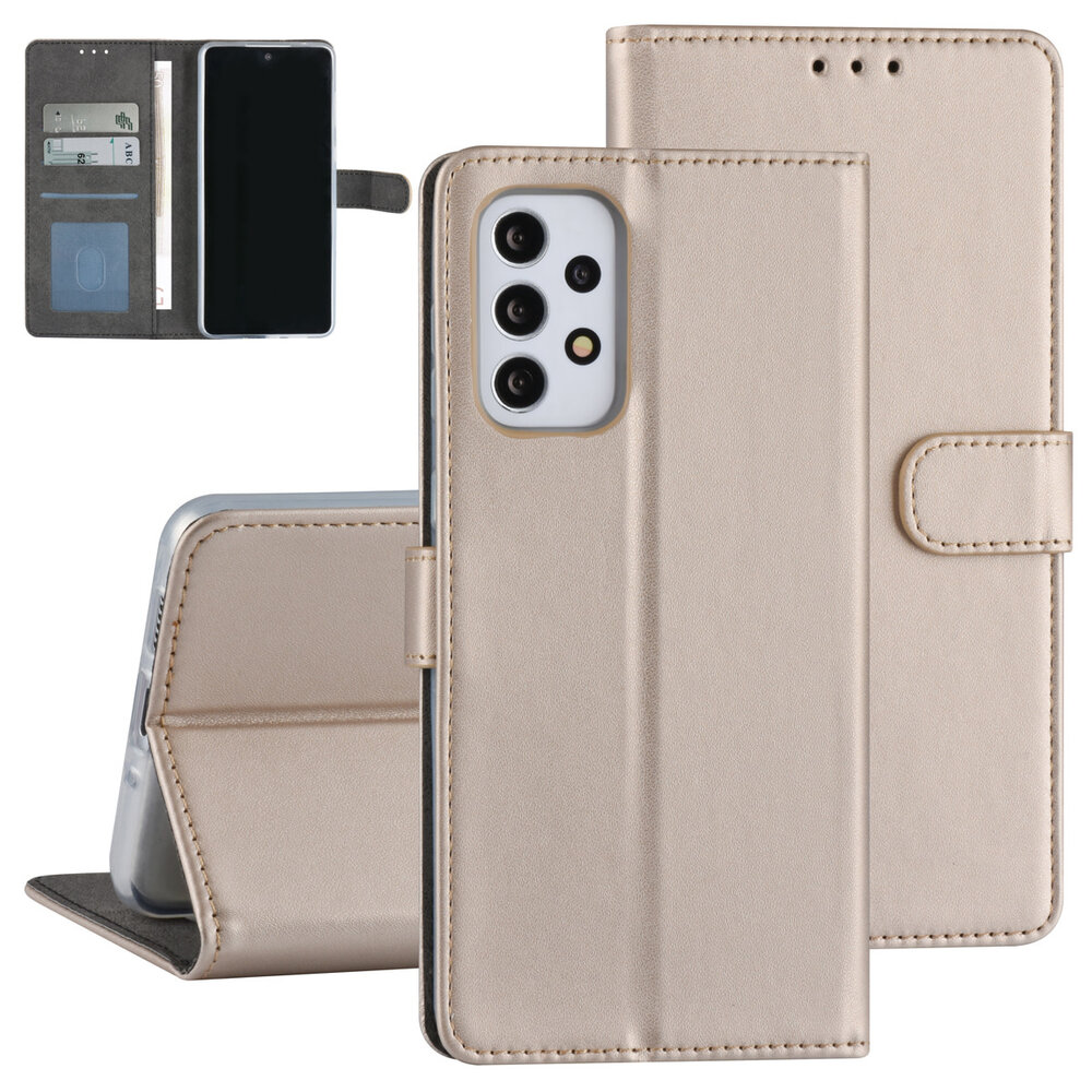 Samsung Galaxy A73 5G Book-Case hul - Kartenhalter für 3 Karten - Magnetverschluss - Gold Samsung Galaxy A73 5G Book-Case hul - Kartenhalter für 3 Karten - Magnetverschluss - Gold