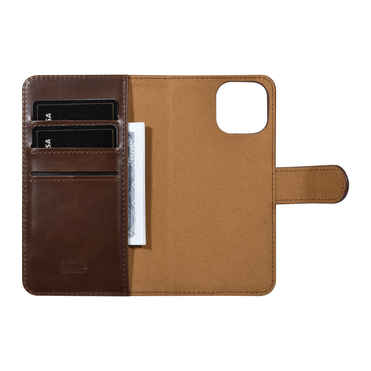 UNIQ Accessory UNIQ Accessory iPhone 13 Mini 2 in 1 Booktype en Backcover Pasjeshouder - Bruin, foto 5 van 6