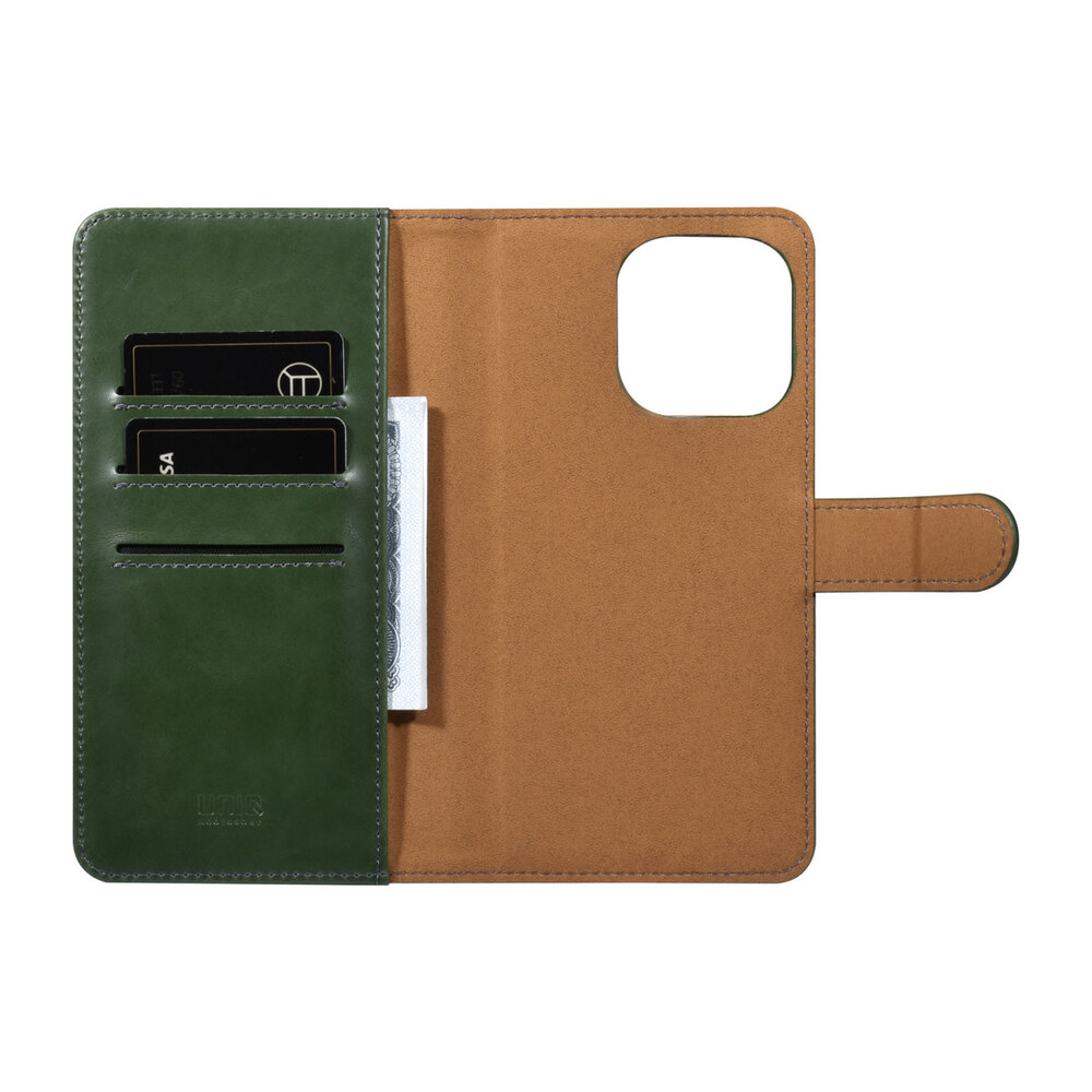 UNIQ Accessory UNIQ Accessory iPhone 13 Pro Max 2 in 1 Booktype en Backcover Pasjeshouder - Groen UNIQ Accessory UNIQ Accessory iPhone 13 Pro Max 2 in 1 Booktype en Backcover Pasjeshouder - Groen
