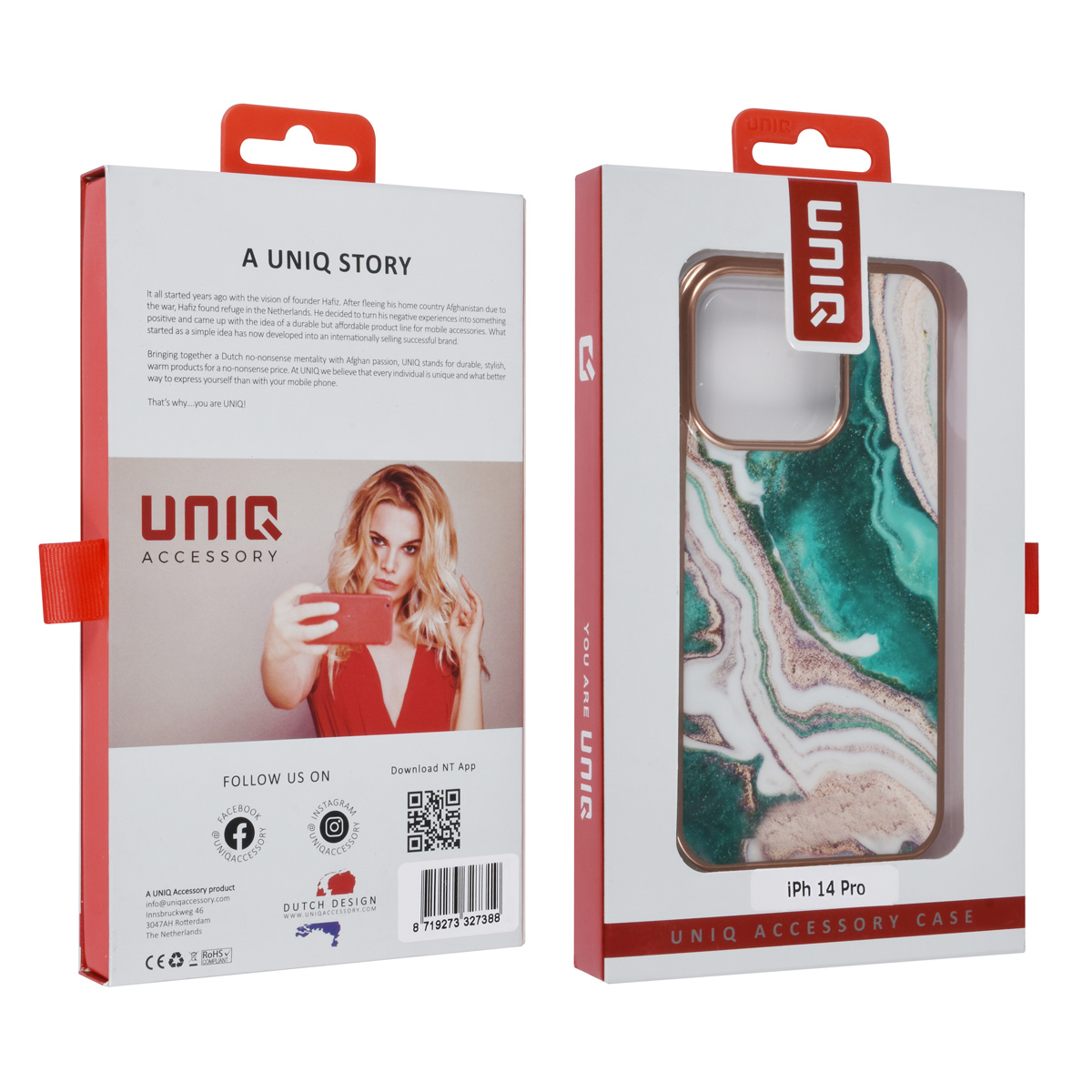UNIQ Accessory UNIQ Accessory iPhone 14 Pro TPU Backcover - Marble Green, foto 4 van 4