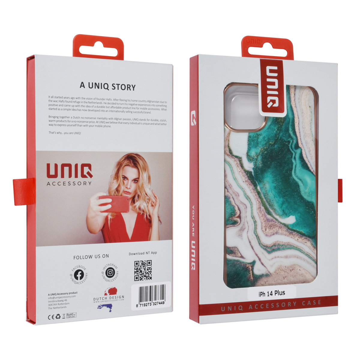 UNIQ Accessory UNIQ Accessory iPhone 14 & 15 Plus TPU Backcover - Marble Green, foto 4 van 4