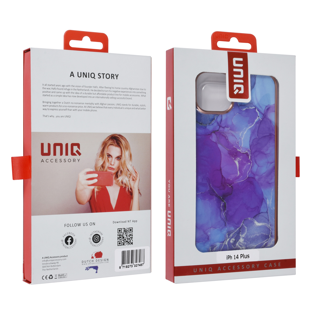 UNIQ Accessory UNIQ Accessory iPhone 14 & 15 Plus TPU Backcover - Marble Purple, foto 4 van 4