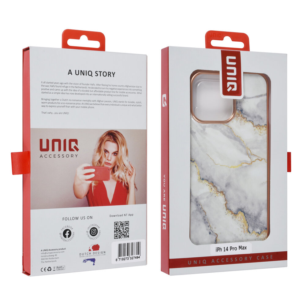 UNIQ Accessory UNIQ Accessory Étui iPhone 14 Pro Max - Marble White UNIQ Accessory UNIQ Accessory Étui iPhone 14 Pro Max - Marble White