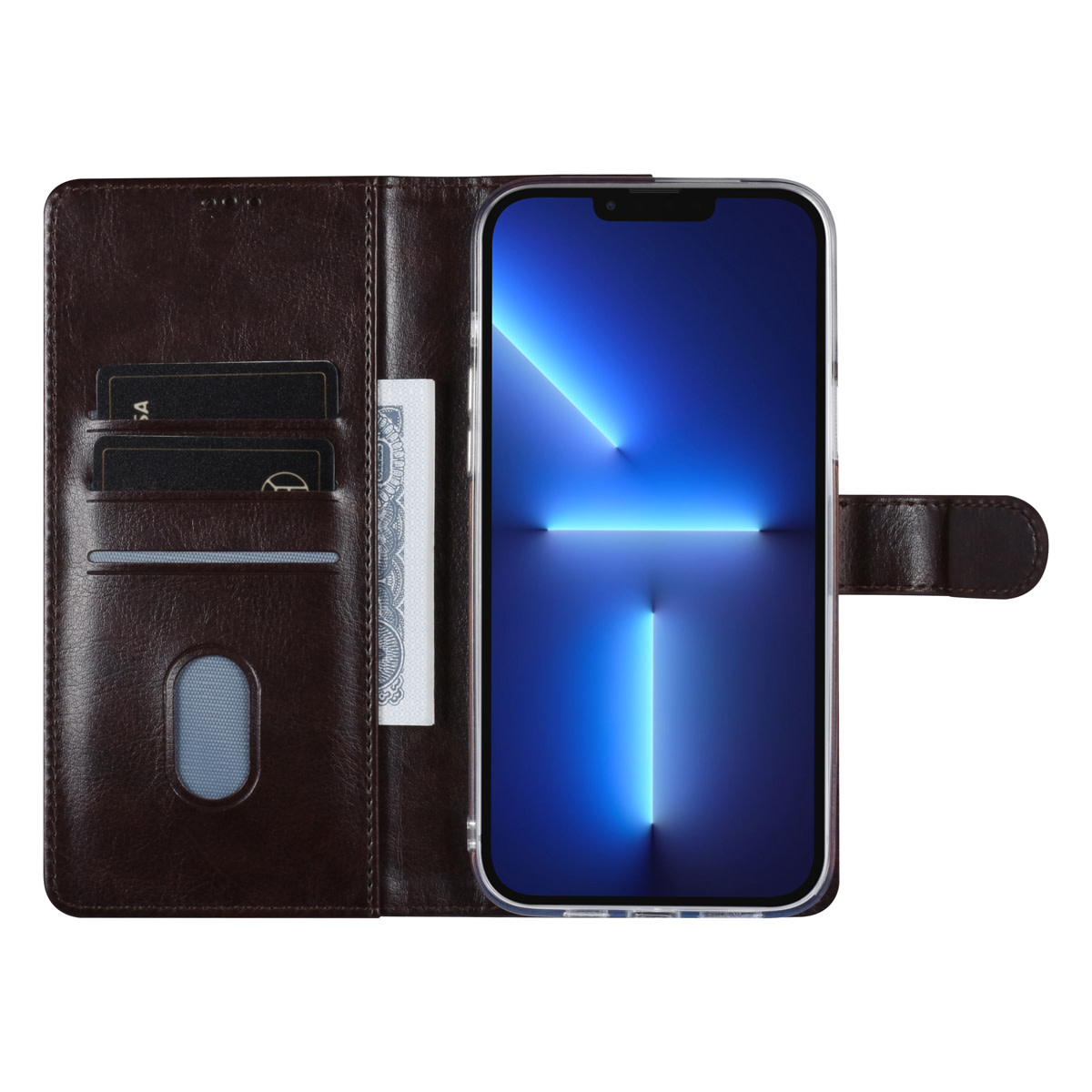 UNIQ Accessory UNIQ Accessory iPhone 13 Pro Max Book Case hoesje - Pasjeshouder voor 3 pasjes - Magneetsluiting - DonkerBruin, foto 4 van 5