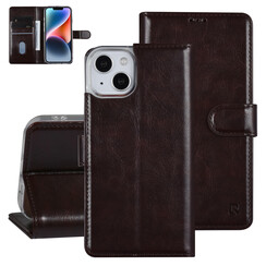 UNIQ Accessory iPhone 14 & 13 Book Case hoesje - Pasjeshouder voor 3 pasjes - Magneetsluiting - Hanger - DonkerBruin
