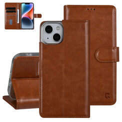 UNIQ Accessory iPhone 14 & 13 Book Case hoesje - Pasjeshouder voor 3 pasjes - Magneetsluiting - Hanger - LichtBruin