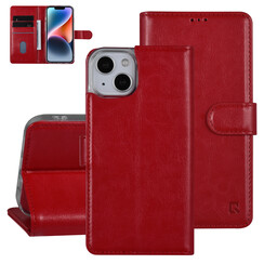 UNIQ Accessory iPhone 14 & 13 Book Case hoesje - Pasjeshouder voor 3 pasjes - Magneetsluiting - Hanger - Rood