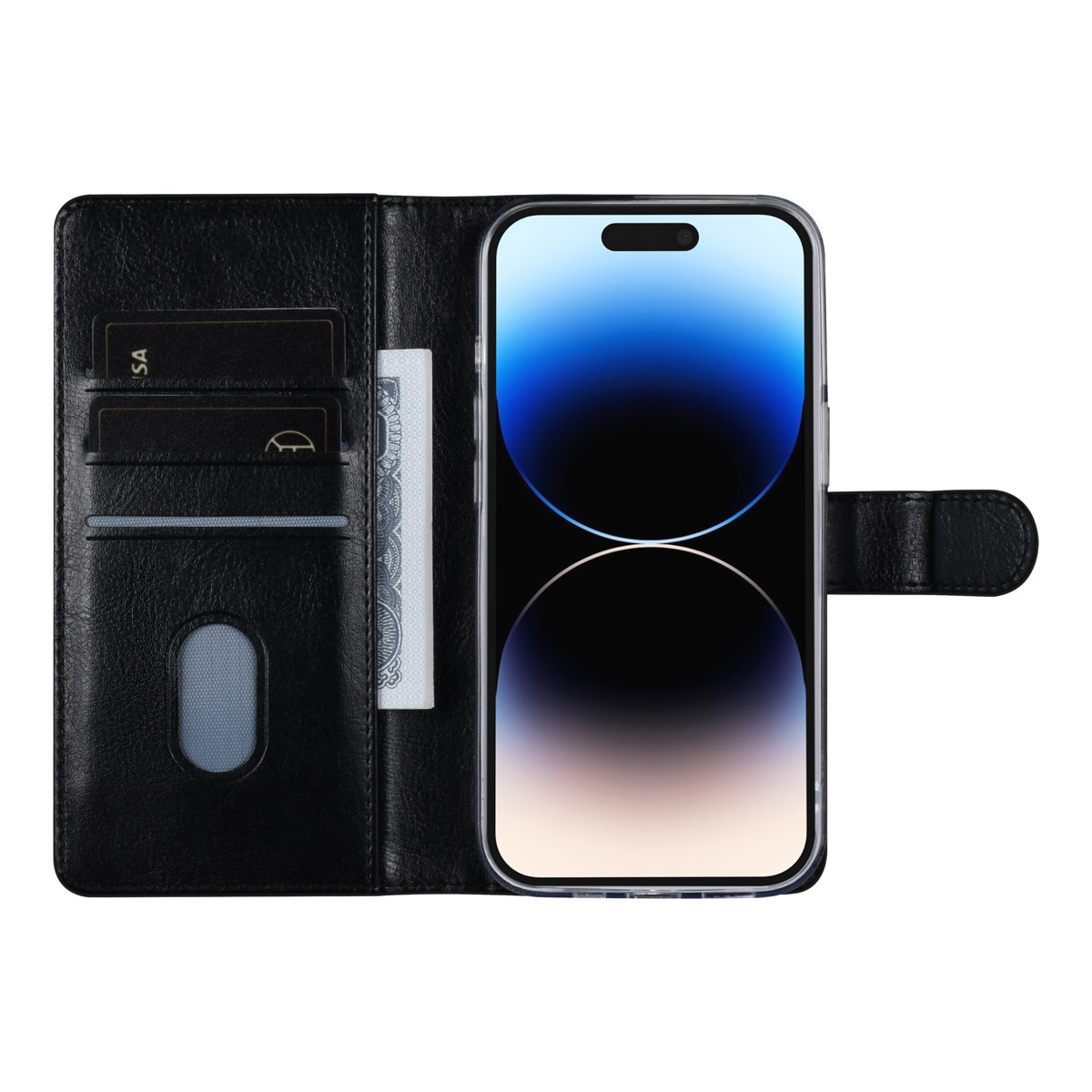 UNIQ Accessory UNIQ Accessory iPhone 14 Pro Book Case hoesje - Pasjeshouder voor 3 pasjes - Hanger - Zwart, foto 4 van 5
