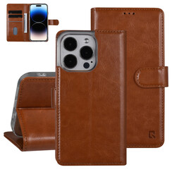 UNIQ Accessory iPhone 14 Pro Book Case hoesje - Pasjeshouder voor 3 pasjes - Hanger - LichtBruin