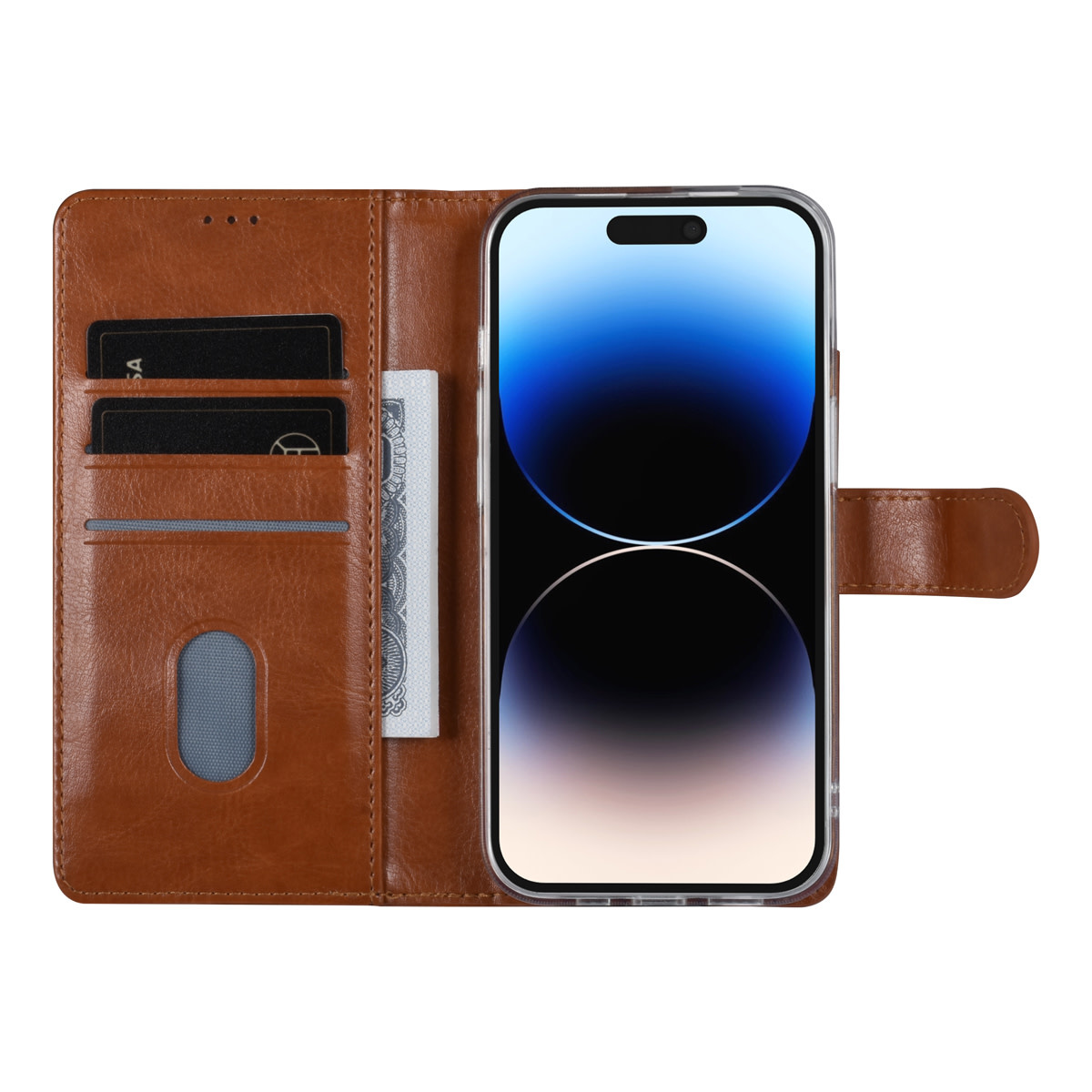 UNIQ Accessory UNIQ Accessory iPhone 14 Pro Book Case hoesje - Pasjeshouder voor 3 pasjes - Hanger - LichtBruin, foto 4 van 5