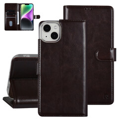 UNIQ Accessory iPhone 14 & 15 Plus Booktype Case - Card holder for 3 cards - Magnetic closure - Dark Brown