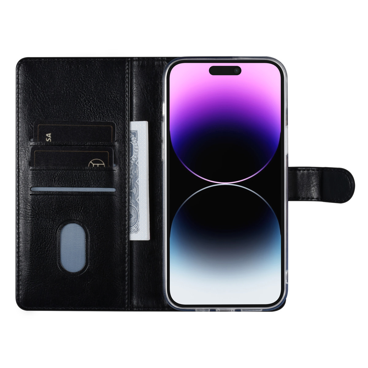 UNIQ Accessory UNIQ Accessory iPhone 14 Pro Max Book Case hoesje - Pasjeshouder voor 3 pasjes - Hanger - Zwart, foto 4 van 5