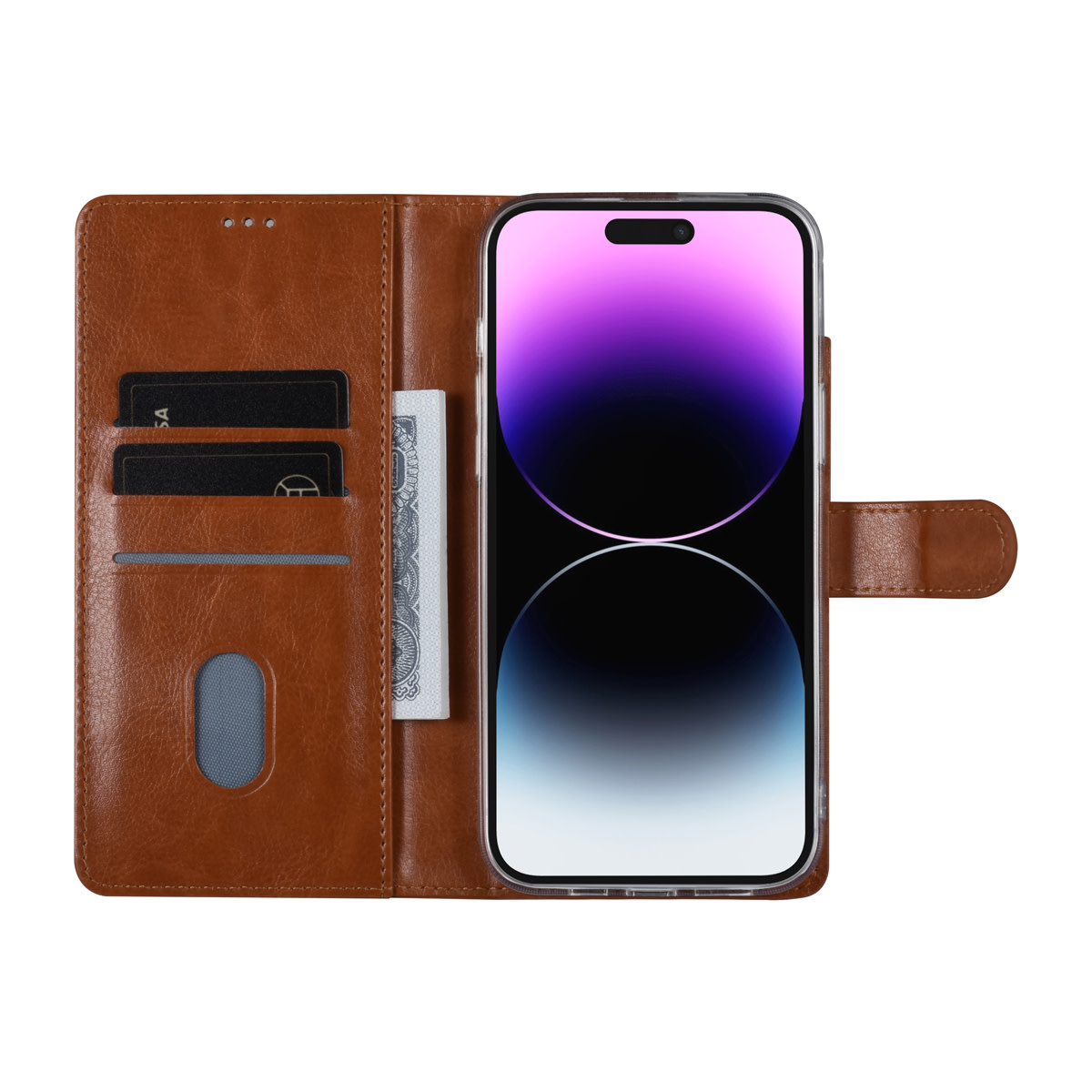 UNIQ Accessory UNIQ Accessory iPhone 14 Pro Max Book Case hoesje - Pasjeshouder voor 3 pasjes - Hanger - LichtBruin, foto 4 van 5