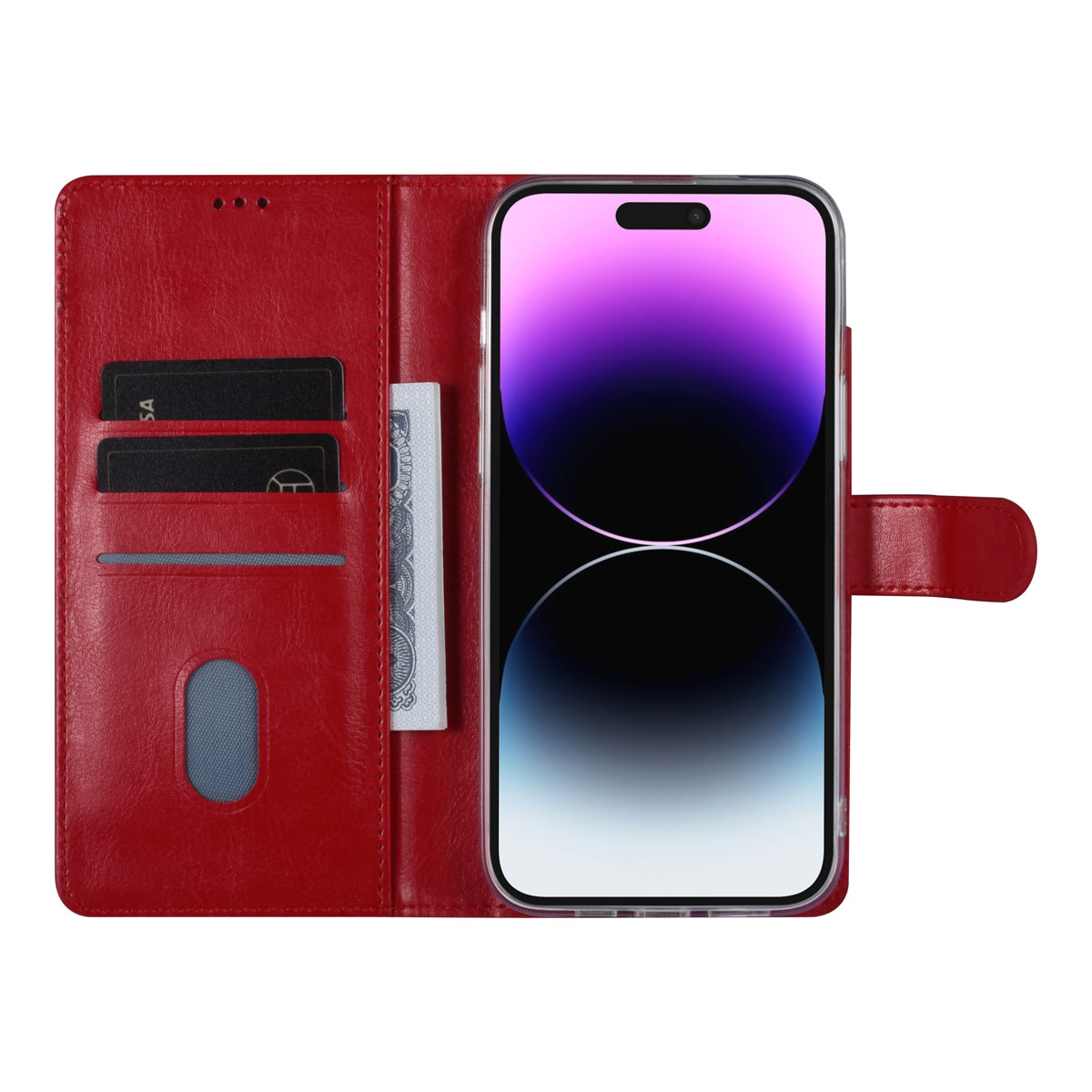 UNIQ Accessory UNIQ Accessory iPhone 14 Pro Max Book Case hoesje - Pasjeshouder voor 3 pasjes - Hanger - Rood, foto 4 van 5