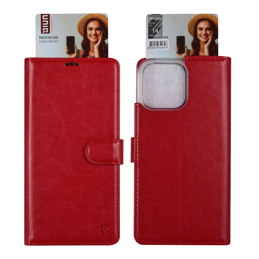 UNIQ Accessory UNIQ Accessory iPhone 14 Pro Max Book-Case hul - Kartenhalter für 3 Karten - Magnetverschluss - Rot UNIQ Accessory UNIQ Accessory iPhone 14 Pro Max Book-Case hul - Kartenhalter für 3 Karten - Magnetverschluss - Rot