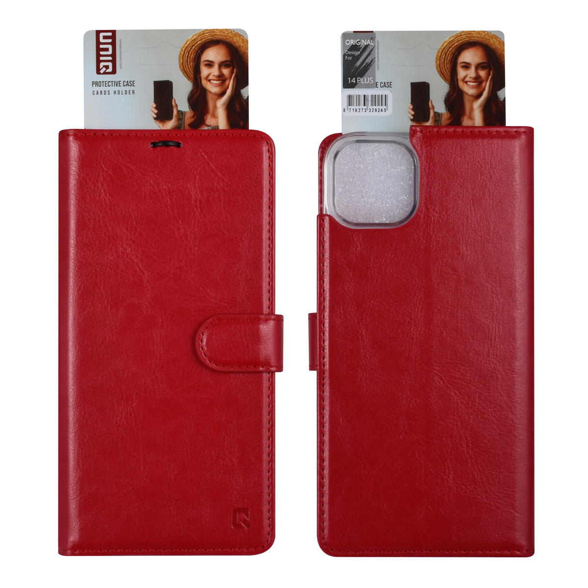 UNIQ Accessory UNIQ Accessory iPhone 14 & 15 Plus Book Case hoesje - Pasjeshouder voor 3 pasjes - Magneetsluiting - Hanger - Rood, foto 5 van 5