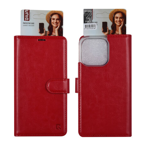 UNIQ Accessory UNIQ Accessory iPhone 14 Pro Book Case hoesje - Pasjeshouder voor 3 pasjes - Hanger - Rood UNIQ Accessory UNIQ Accessory iPhone 14 Pro Book Case hoesje - Pasjeshouder voor 3 pasjes - Hanger - Rood