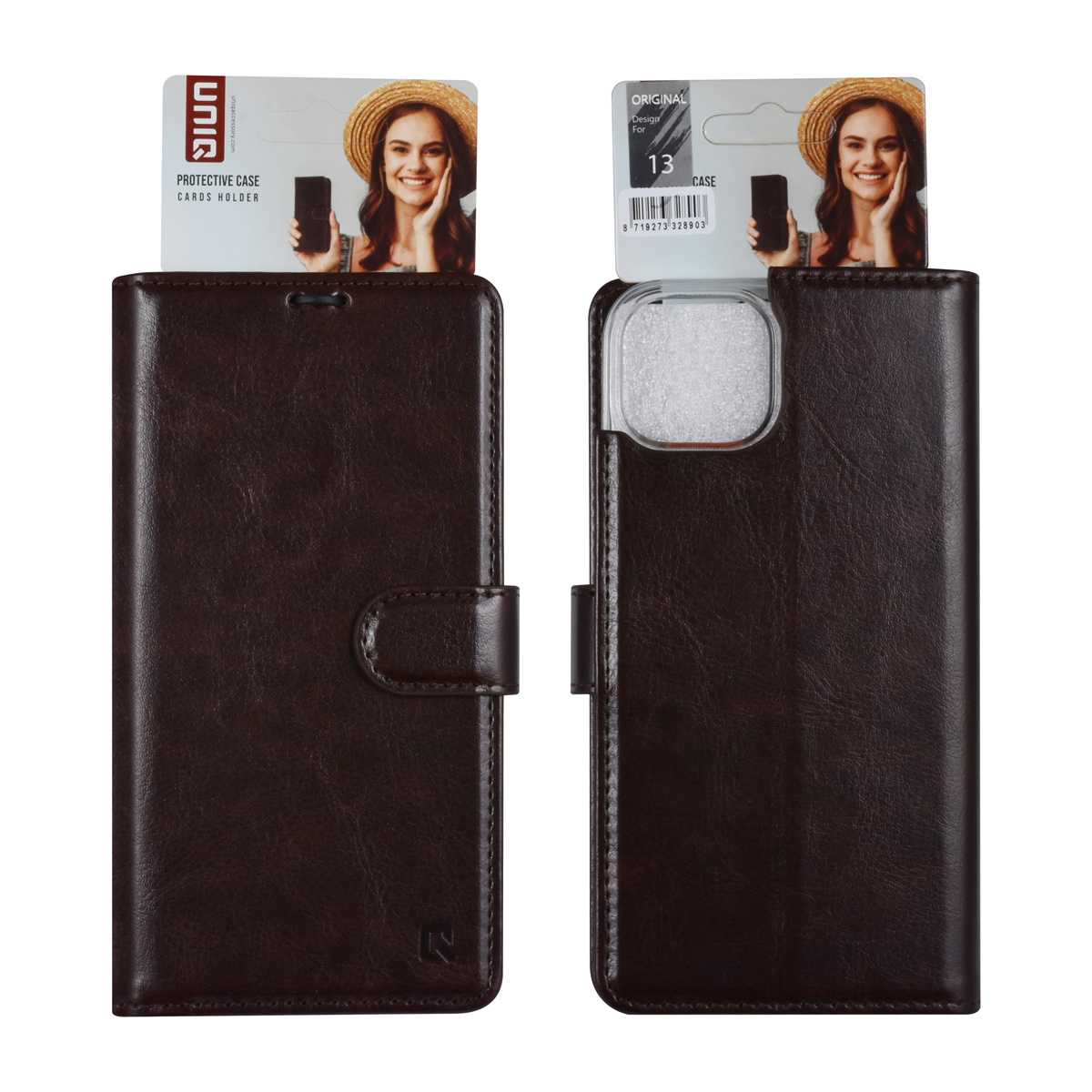 UNIQ Accessory UNIQ Accessory iPhone 13 & 14 Book Case hoesje - Pasjeshouder voor 3 pasjes - Magneetsluiting - DonkerBruin, foto 5 van 5