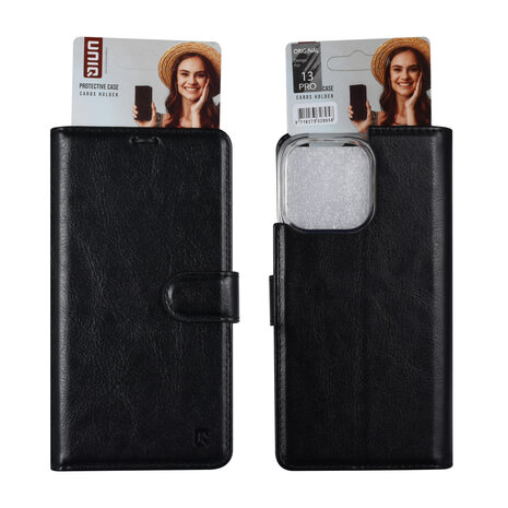 UNIQ Accessory UNIQ Accessory iPhone 13 Pro Booktype Case - Card holder for 3 cards - Magnetic closure - Black UNIQ Accessory UNIQ Accessory iPhone 13 Pro Booktype Case - Card holder for 3 cards - Magnetic closure - Black