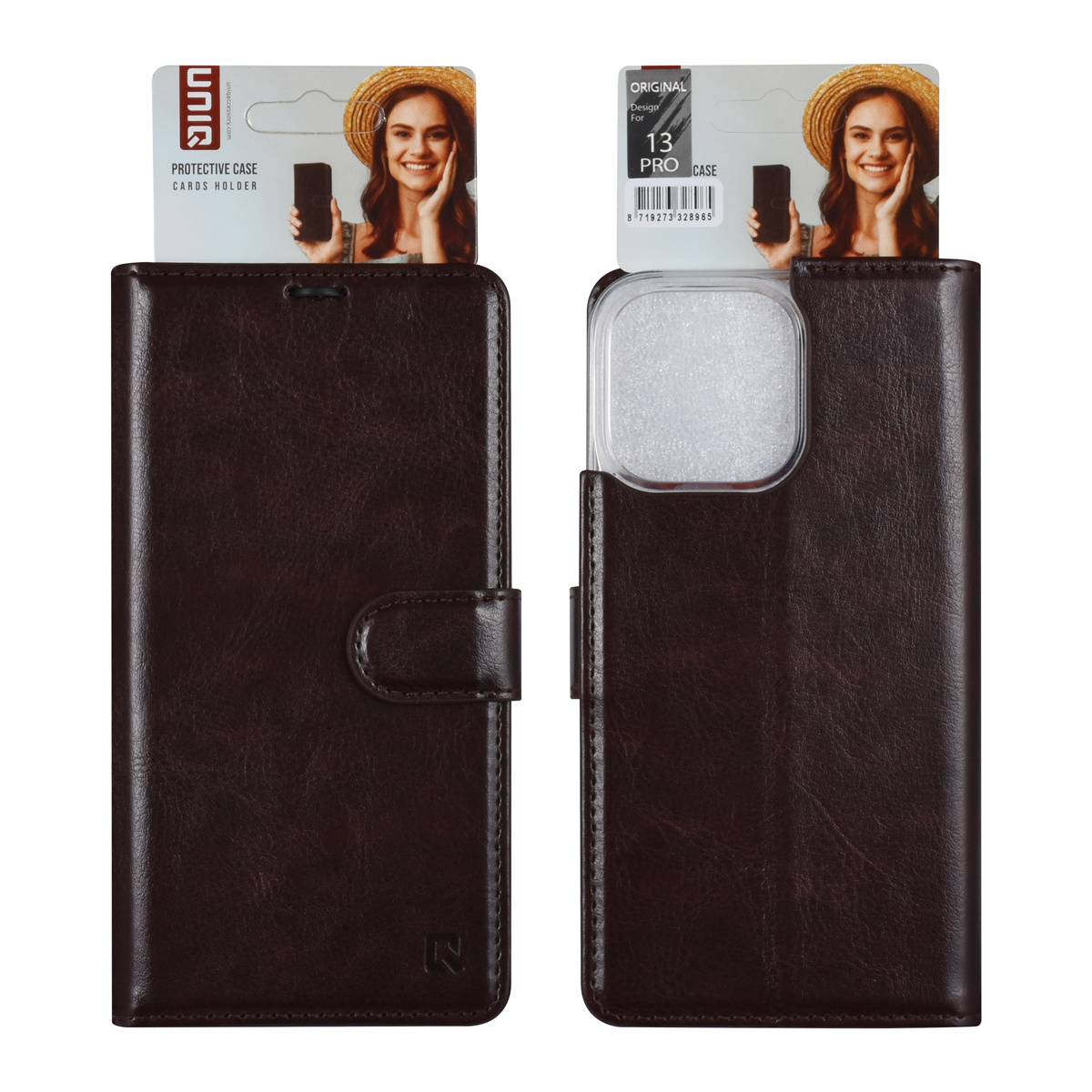UNIQ Accessory UNIQ Accessory iPhone 13 Pro Book Case hoesje - Pasjeshouder voor 3 pasjes - Magneetsluiting - DonkerBruin, foto 5 van 5